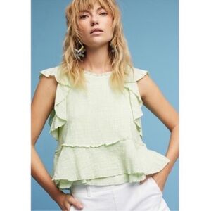 Anthro Maeve Light Green Ruffle Top